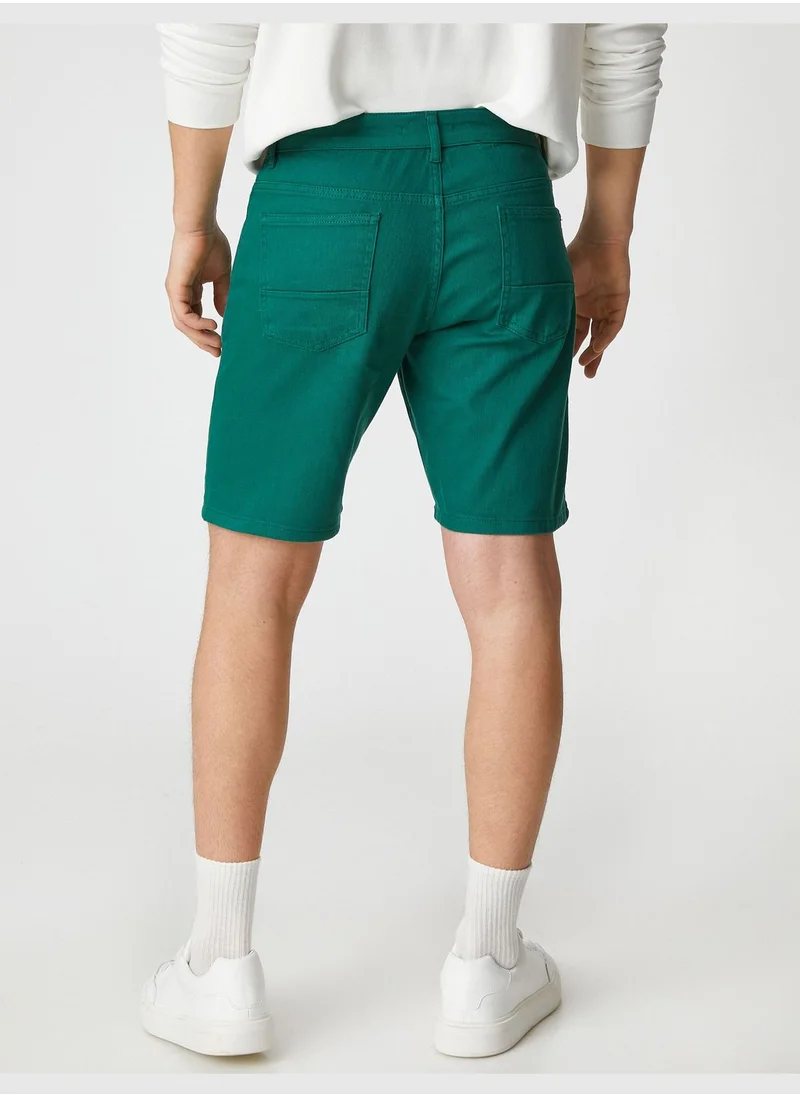 كوتون Basic Canvas Shorts Buttoned Pocket Detailed