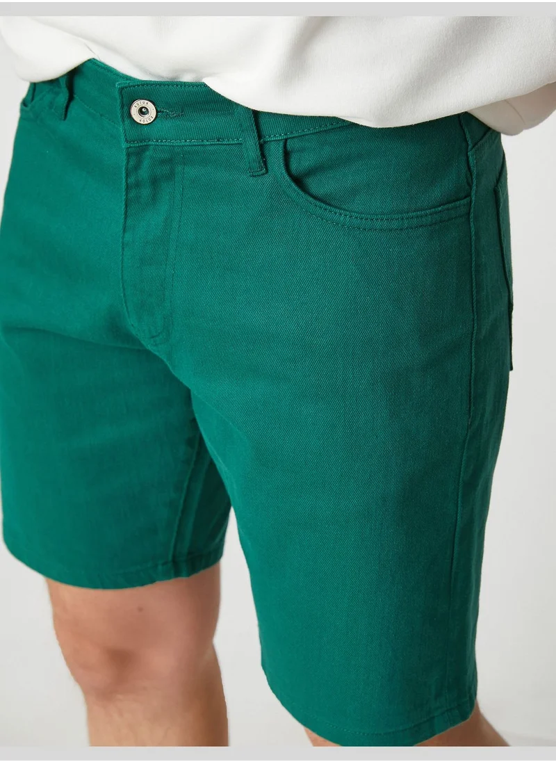 كوتون Basic Canvas Shorts Buttoned Pocket Detailed