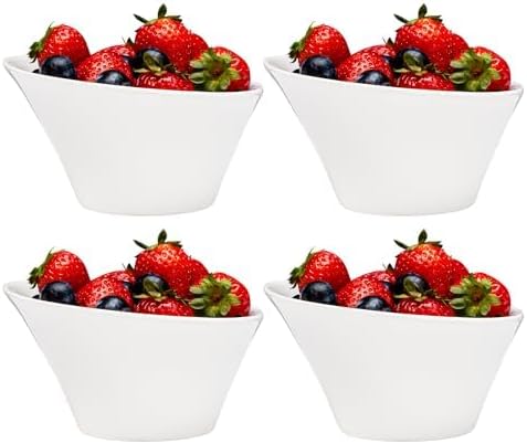 Vikko White Soup Bowls Set of 4 Ceramic White Bowls 10 Ounce Versatile Salad Soup Bowl or Dessert Bowl Elegant Shape Dishwasher Safe - Image 1