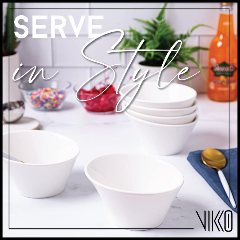 Vikko White Soup Bowls Set of 4 Ceramic White Bowls 10 Ounce Versatile Salad Soup Bowl or Dessert Bowl Elegant Shape Dishwasher Safe - Image 4