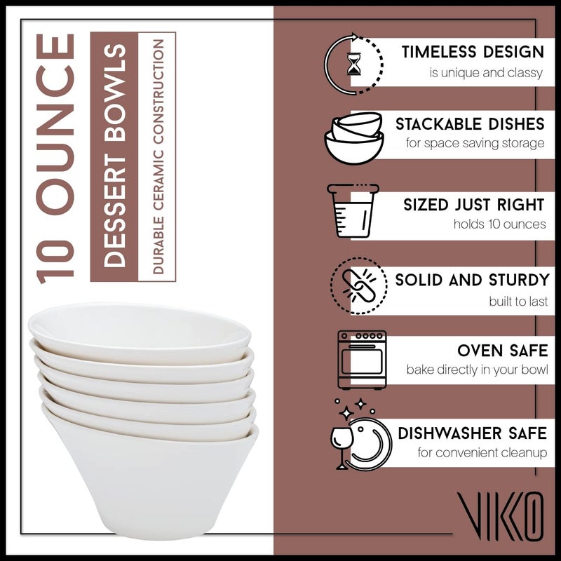 Vikko White Soup Bowls Set of 4 Ceramic White Bowls 10 Ounce Versatile Salad Soup Bowl or Dessert Bowl Elegant Shape Dishwasher Safe - Image 3