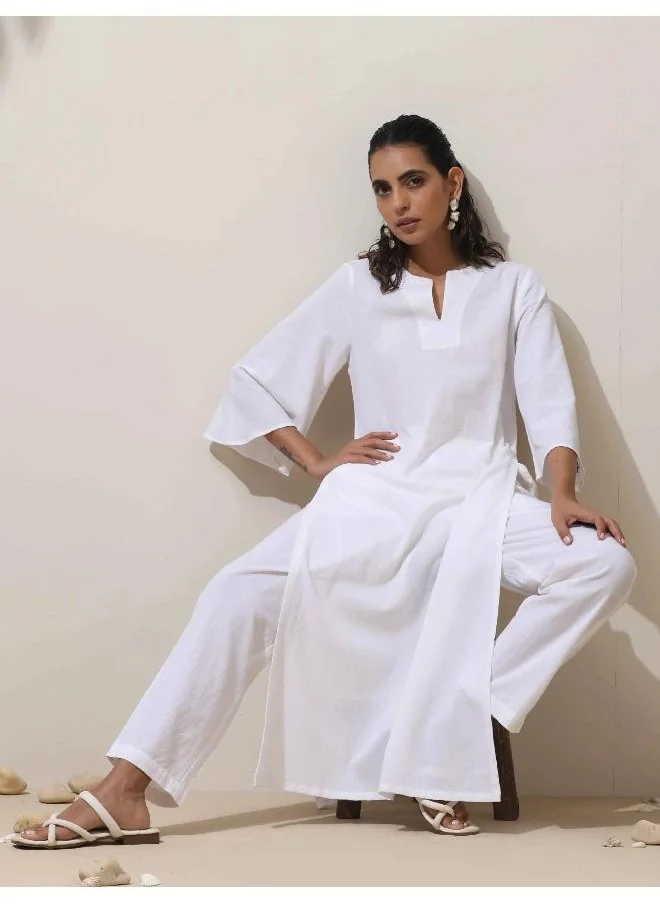 ترو برونز trueBrowns White Cotton Kurta Pant Set