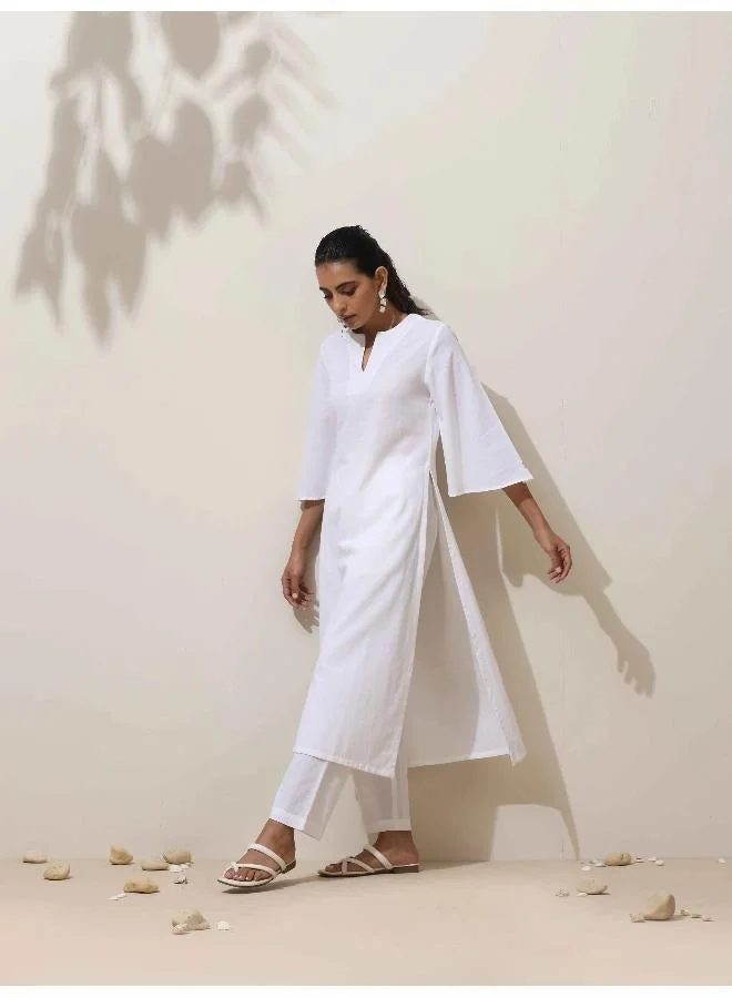 trueBrowns trueBrowns White Cotton Kurta Pant Set