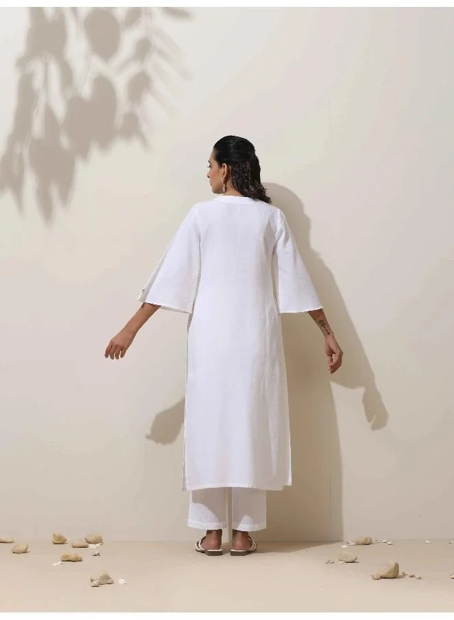 trueBrowns trueBrowns White Cotton Kurta Pant Set