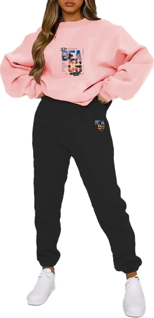 DogFish Tracksuit Oversize Beach Printed Tracksuit Pink