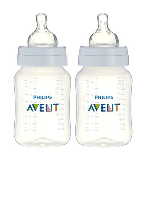 "Philips Anti-Colic Baby Bottle with AirFree Vent, Reduces Colic, Gas, and Reflux, BPA-Free, Easy to Clean, Slow Flow Nipple, Newborns & Infants, 9oz (2 Pack)"