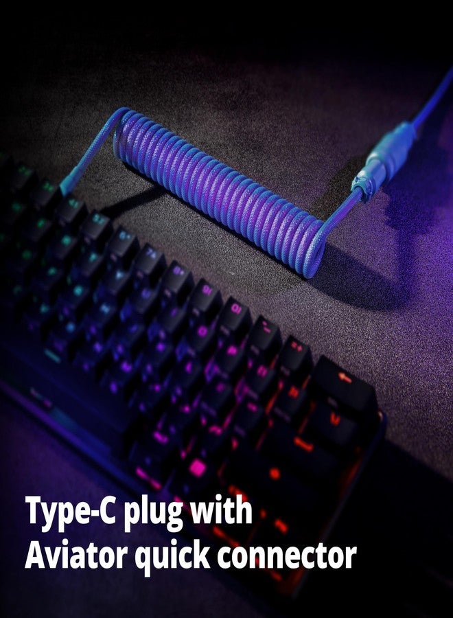 GUNMJO Pro Custom Coiled USB C Cable for Gaming Keyboard, Double-Sleeved Mechanical Keyboard Cable with Detachable Metal Aviator, 1.5M USB-C to USB-A, Nebula Color - Image 4