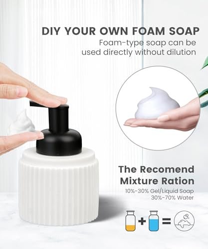 Deobath White Bathroom Accessory Set - 6 Pcs: Toothbrush Holder, Lotion & Foaming Soap Dispensers, Qtip Holder, Vanity Tray, Bathroom Tumbler, Countertop Organizer - Image 3