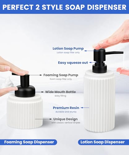 Deobath White Bathroom Accessory Set - 6 Pcs: Toothbrush Holder, Lotion & Foaming Soap Dispensers, Qtip Holder, Vanity Tray, Bathroom Tumbler, Countertop Organizer - Image 2