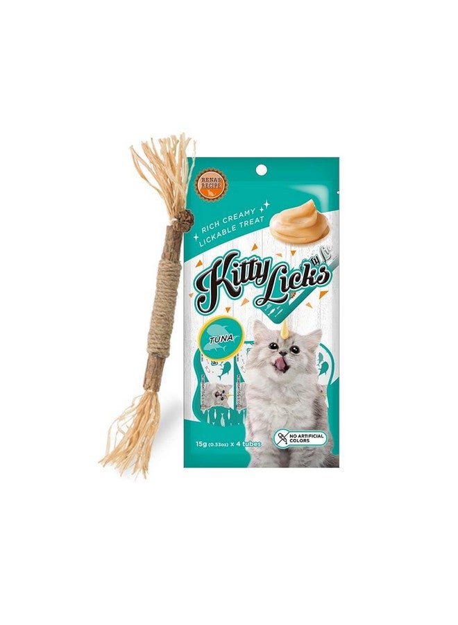 Rena Happy Cat Combo: 1 Pack of Kitty LicksTuna Lickable Treat and 1 Matatabi Stick Cat Toy with Tassels - Image 1