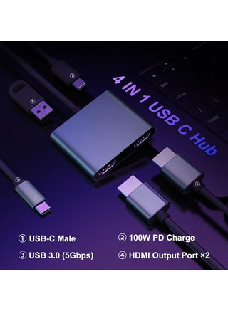 USB C to Dual HDMI Adapter 4K 30Hz,USB C Hub Multiport Adapter with 2xHDMI,USB 3.0,100W PD, Support USB C to HDMI Splitter Extended Display for MacBook Pro (MST is not Supported on MacOS) - view 2