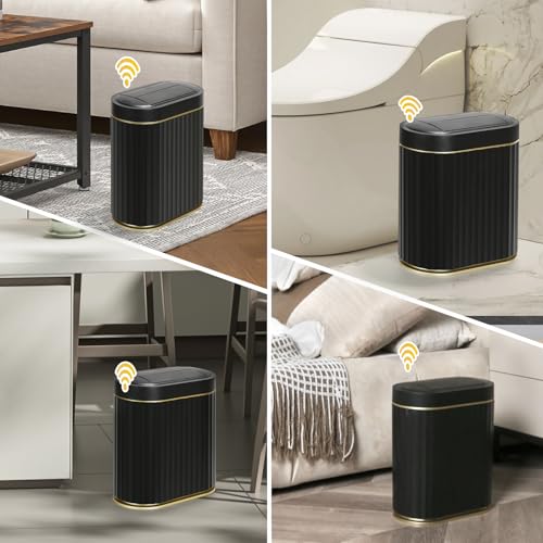 ELPHECO Bathroom Trash Can with Lid Butterfly, Motion Sensor Trash Can Bathroom Decor Automatic Garbage Can Wastebasket Bathroom Accessories, Kitchen, Living Room, Office, Black Gold - Image 4