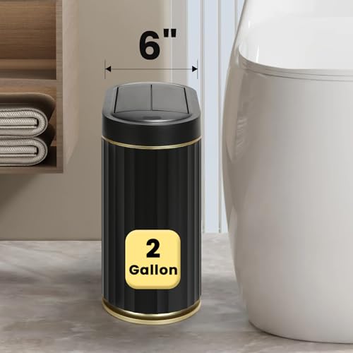 ELPHECO Bathroom Trash Can with Lid Butterfly, Motion Sensor Trash Can Bathroom Decor Automatic Garbage Can Wastebasket Bathroom Accessories, Kitchen, Living Room, Office, Black Gold - Image 3
