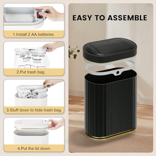 ELPHECO Bathroom Trash Can with Lid Butterfly, Motion Sensor Trash Can Bathroom Decor Automatic Garbage Can Wastebasket Bathroom Accessories, Kitchen, Living Room, Office, Black Gold - Image 2