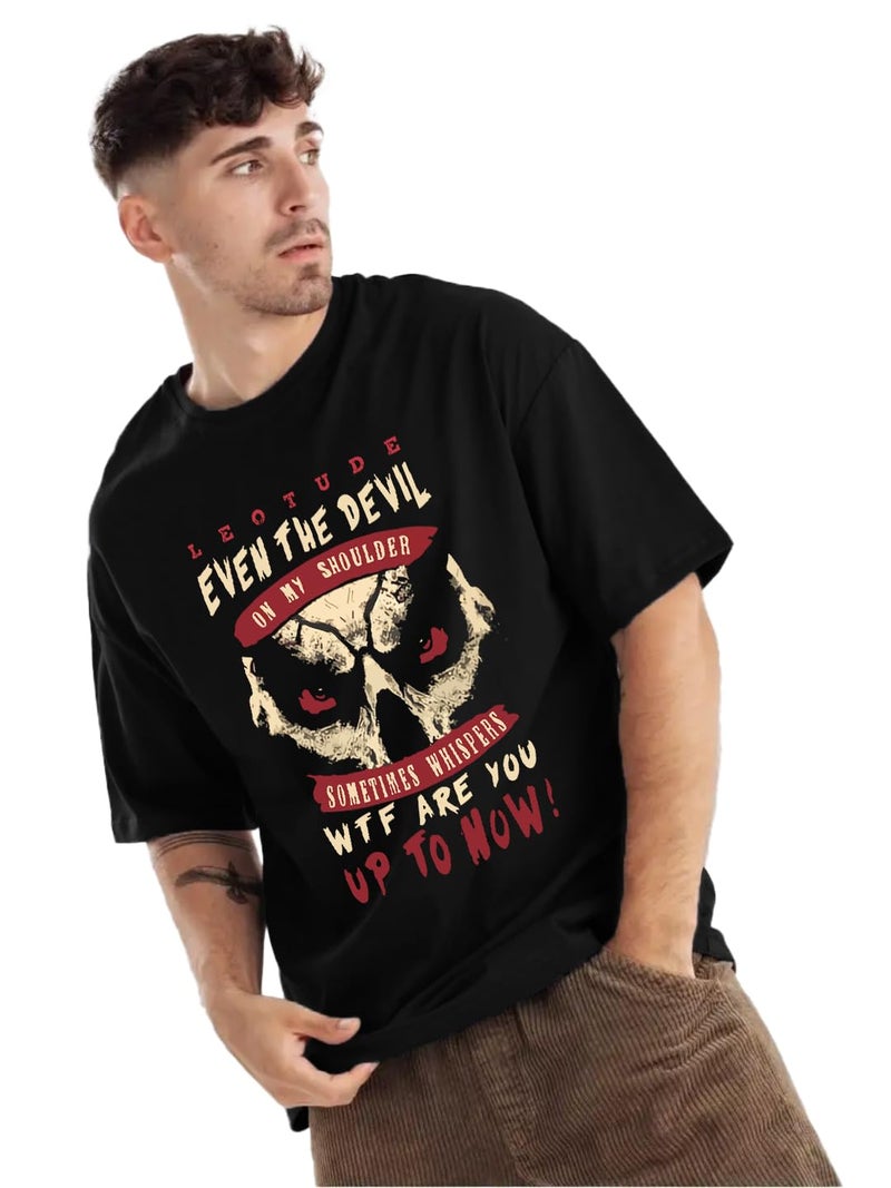 TROND®️ Premium Men's Oversized Half Sleeve Round Neck 100% Cotton Tshirt (FS49_BLK_Devil_P_Black_M) - Image 3