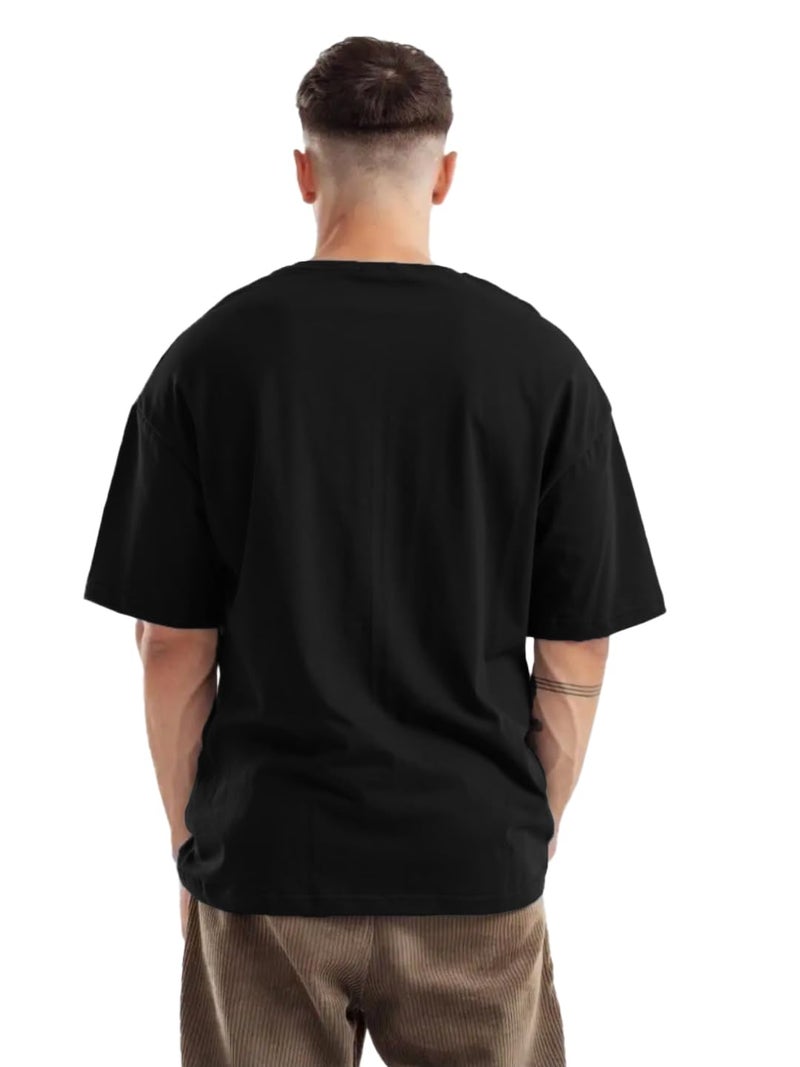 TROND®️ Premium Men's Oversized Half Sleeve Round Neck 100% Cotton Tshirt (FS49_BLK_Devil_P_Black_M) - Image 2