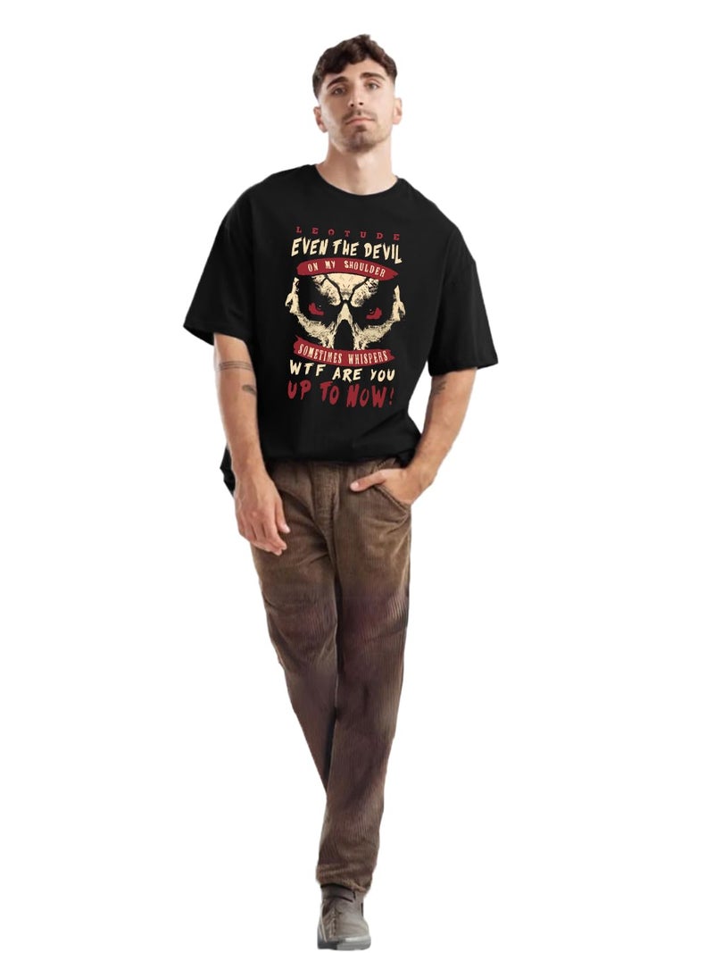 TROND®️ Premium Men's Oversized Half Sleeve Round Neck 100% Cotton Tshirt (FS49_BLK_Devil_P_Black_M) - Image 4