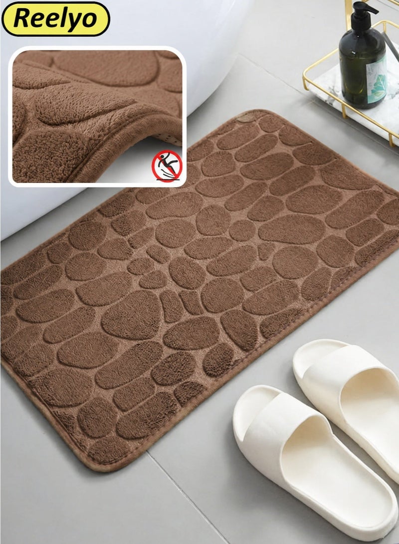 Reelyo Bath Mat, Quick Dry Rug, Absorbent Non Slip Bathroom Rugs, Soft And Cushion Rubber Backing Machine Washable Shower Floor Rugs, Bathmat Runner, Bathroom Home Decor Accessories, Washable For Bathroom, Kitchen, Toilet, Pool, Wet Areas (Coffee Brown 40*60cm） - Image 1