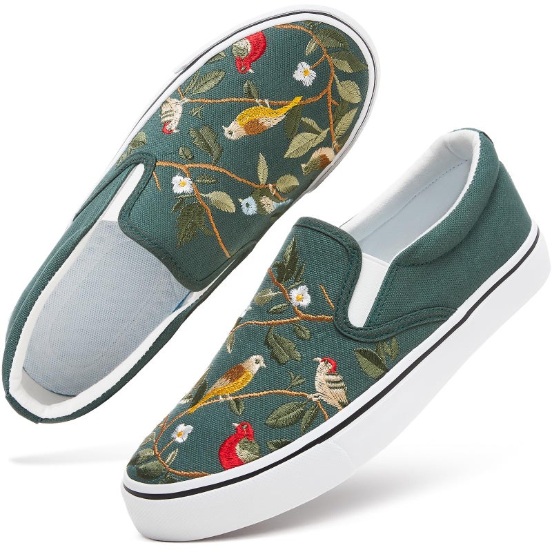 hash bubbie Women's Canvas Slip On Shoes Fashion Sneakers Flats Shoes White Canvas Shoes(Dark Green.US9.5) - Image 1