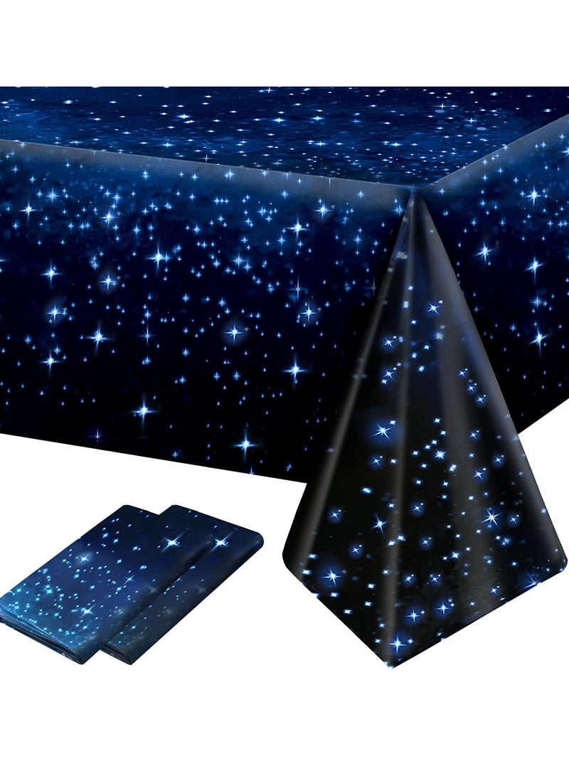 SOLARAE Tablecloth Space, Plastic Galaxy Table Cloth All Printed Starry Sky, Waterproof Oil Proof Galaxy Party Tablecloth Star Tablecloth 2 Pack 54'' x 108'' - Image 1