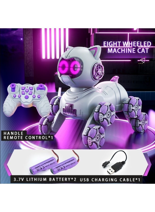 Fully Automatic Intelligent Eight-wheeled Remote-Controlled Robot Cat, 360° Rotation, Multi-terrain Adaptive, Emotion Interaction, Touch Sensing, Children's Science and Technology Toy. - Image 1