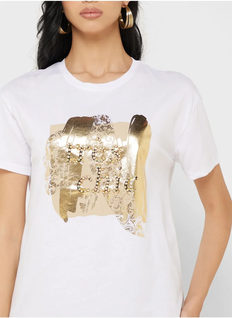 جينجر Crew Neck Foil Print T-Shirt
