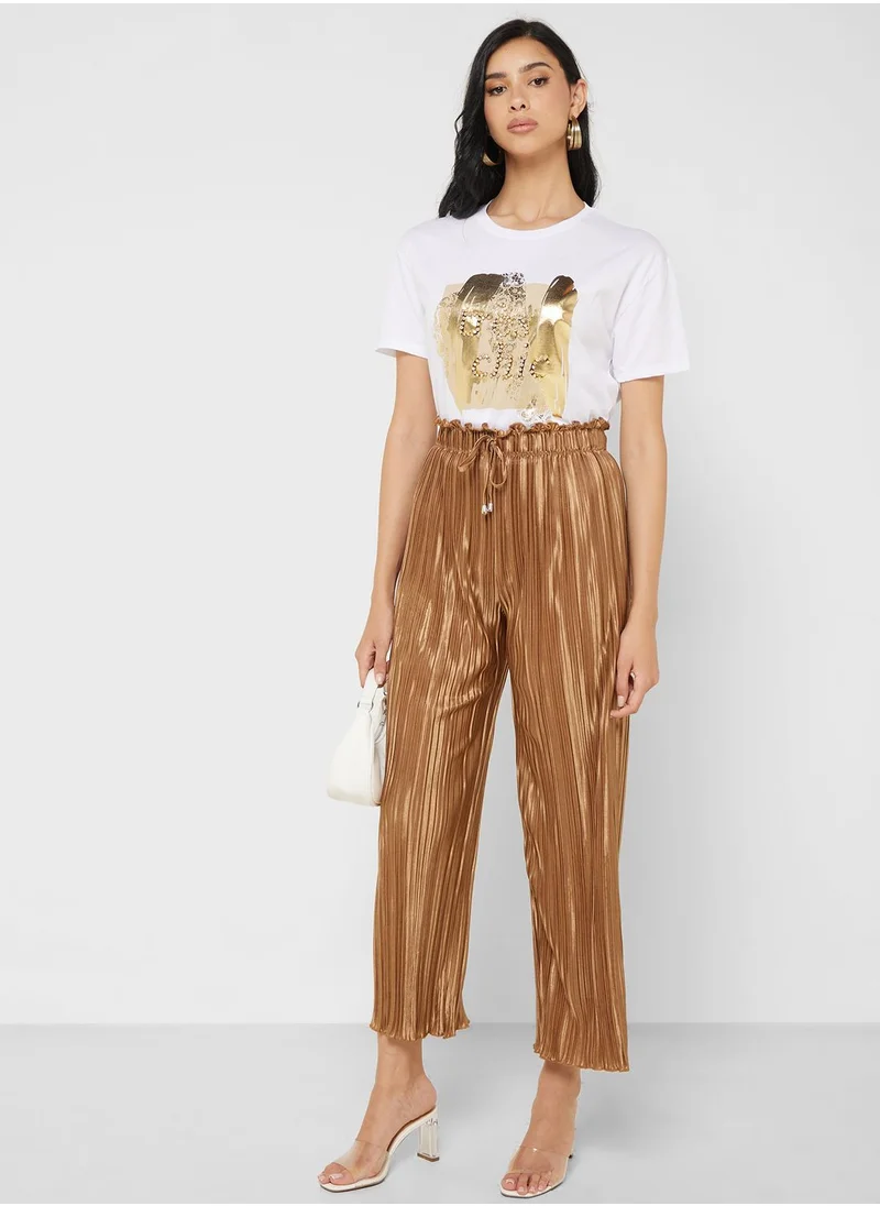 جينجر Crew Neck Foil Print T-Shirt