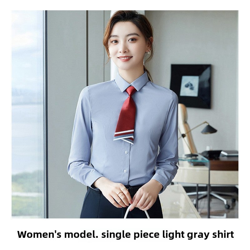 40 Cotton Plain Shirt Wholesale Work Clothes 2025 Business Wear Shirt Mens and Womens Autumn Shirt Mens Long Sleeve Work Clothes Womens Style light gray Shirt Female