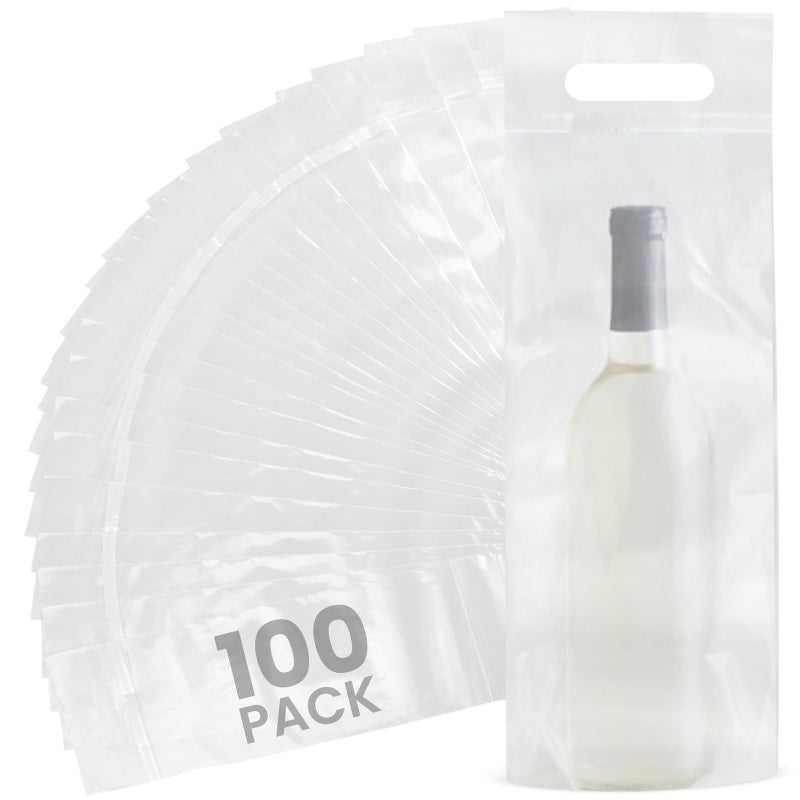 IMPRESA Clear Wine Bags - Pack of 100, Fits 25 Oz Bottles - Leak-Resistant Sealable Wine Bag - Durable Plastic Pouch with Handle - Tamper-Proof Seal for Secure Transport - Image 1