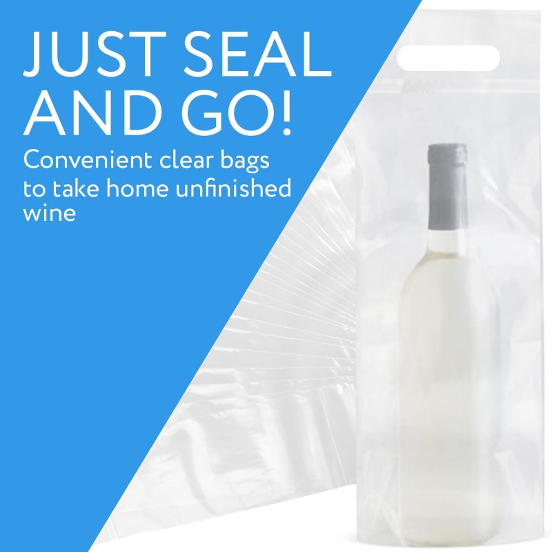 IMPRESA Clear Wine Bags - Pack of 100, Fits 25 Oz Bottles - Leak-Resistant Sealable Wine Bag - Durable Plastic Pouch with Handle - Tamper-Proof Seal for Secure Transport - Image 2