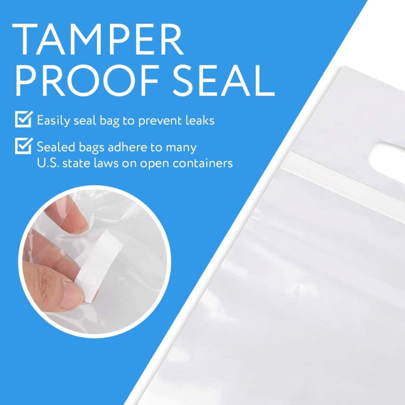 IMPRESA Clear Wine Bags - Pack of 100, Fits 25 Oz Bottles - Leak-Resistant Sealable Wine Bag - Durable Plastic Pouch with Handle - Tamper-Proof Seal for Secure Transport - Image 4
