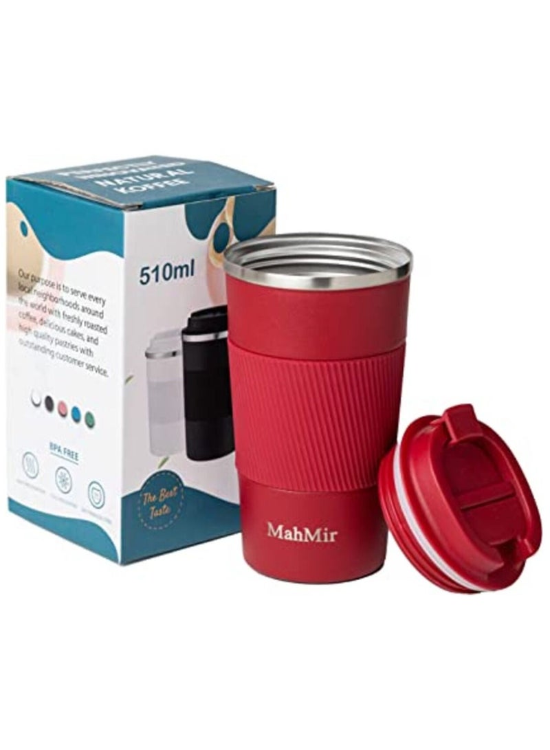 Tumbler Stainless Steel Vacuum Insulated Travel Mug Water Coffee Cup for Home Office Outdoor Works Great for Ice Drinks and Hot Beverage 510ml Red