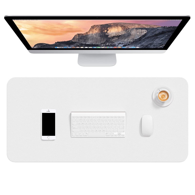 Hsurbtra Desk Pad, 30" x 14" PU Leather Desk Mat, XL Extended Mouse Pad, Waterproof Desktop Blotter Protector, Non-Slip Ultra Thin Large Laptop Keyboard Writing Mat for Office Home, White - Image 1