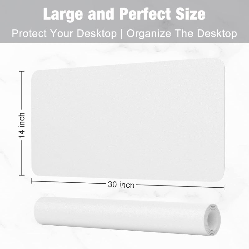 Hsurbtra Desk Pad, 30" x 14" PU Leather Desk Mat, XL Extended Mouse Pad, Waterproof Desktop Blotter Protector, Non-Slip Ultra Thin Large Laptop Keyboard Writing Mat for Office Home, White - Image 3