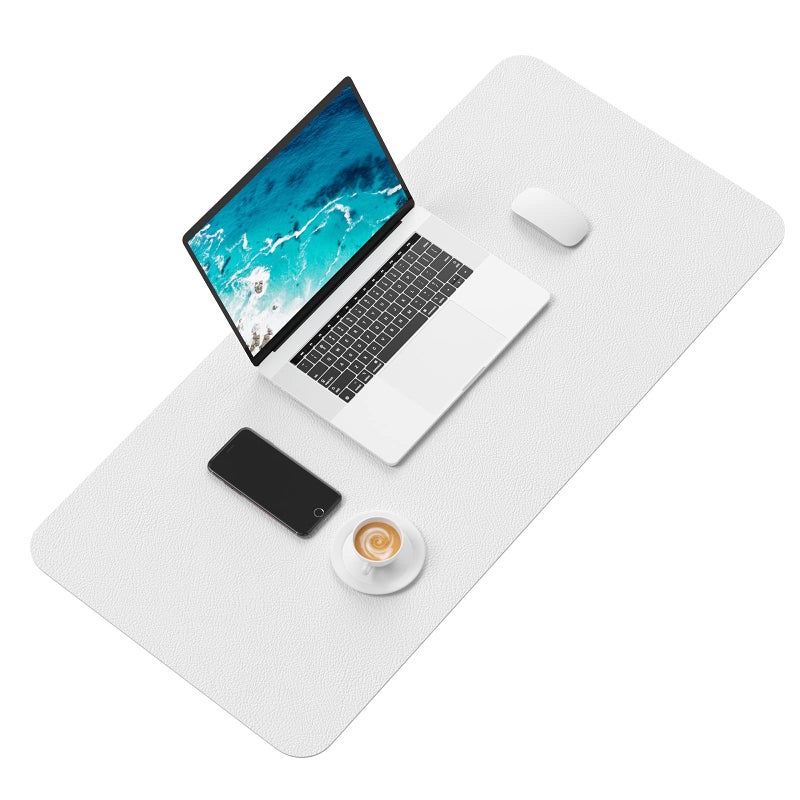 Hsurbtra Desk Pad, 30" x 14" PU Leather Desk Mat, XL Extended Mouse Pad, Waterproof Desktop Blotter Protector, Non-Slip Ultra Thin Large Laptop Keyboard Writing Mat for Office Home, White - Image 2