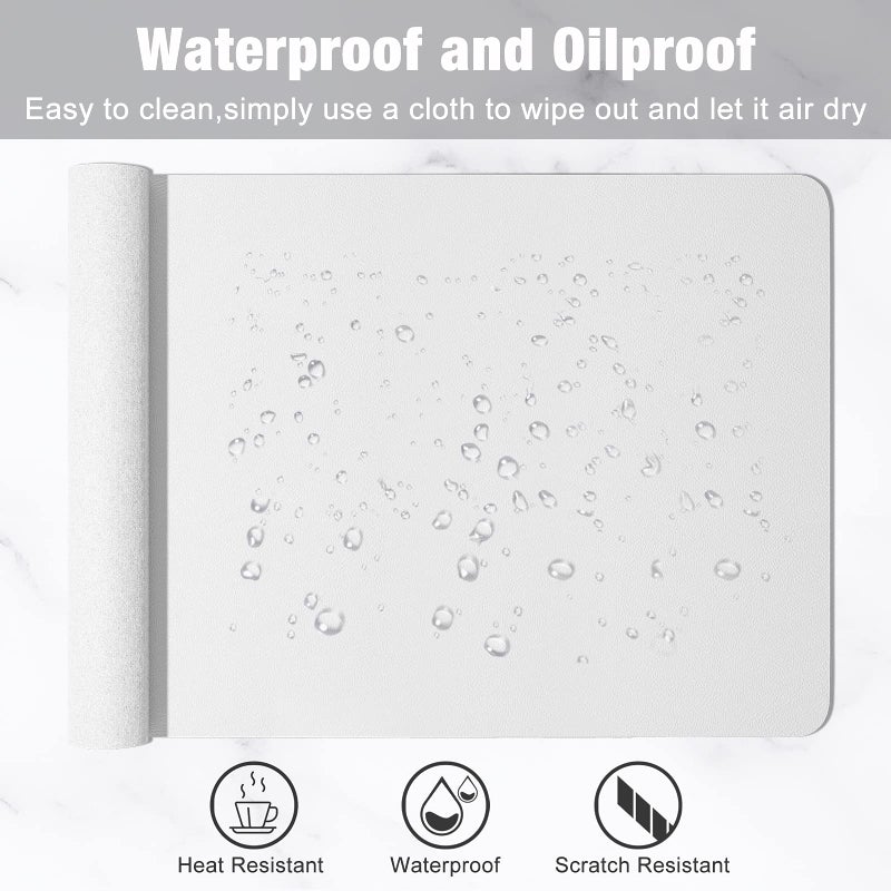 Hsurbtra Desk Pad, 30" x 14" PU Leather Desk Mat, XL Extended Mouse Pad, Waterproof Desktop Blotter Protector, Non-Slip Ultra Thin Large Laptop Keyboard Writing Mat for Office Home, White - Image 5