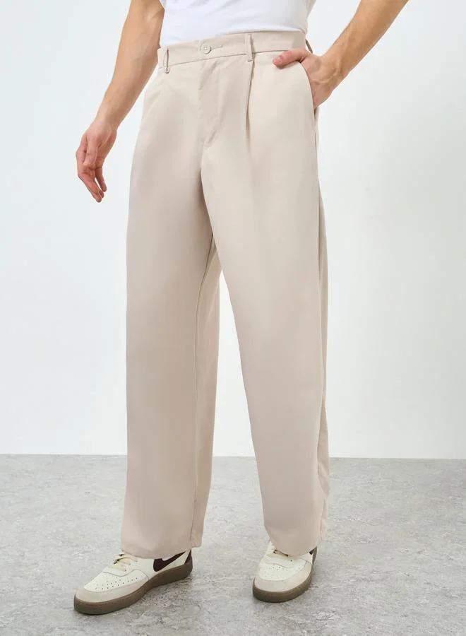Styli Men Fold Pleat Wide Leg Pants