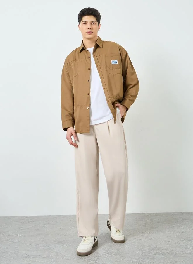 Styli Men Fold Pleat Wide Leg Pants