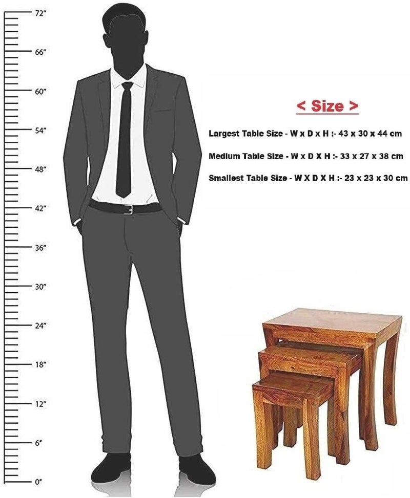 UNITEK FURNITURE UNITEK FURNITURE Sheesham Wood Nesting Tables Set of 3 Stools Honey Finsih Solid Wood Nesting Table Finish Color Honey Finsih Set of 3  - Image 5