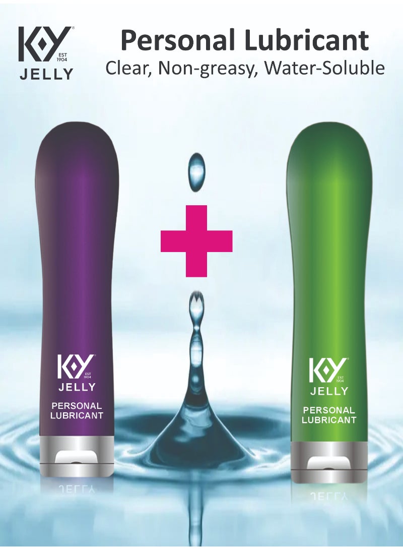 KY Jelly Personal Moisturizing Gel Clear, Non-Oily, Water-Based Lubricant for Comfort Purple Green Combo Pack