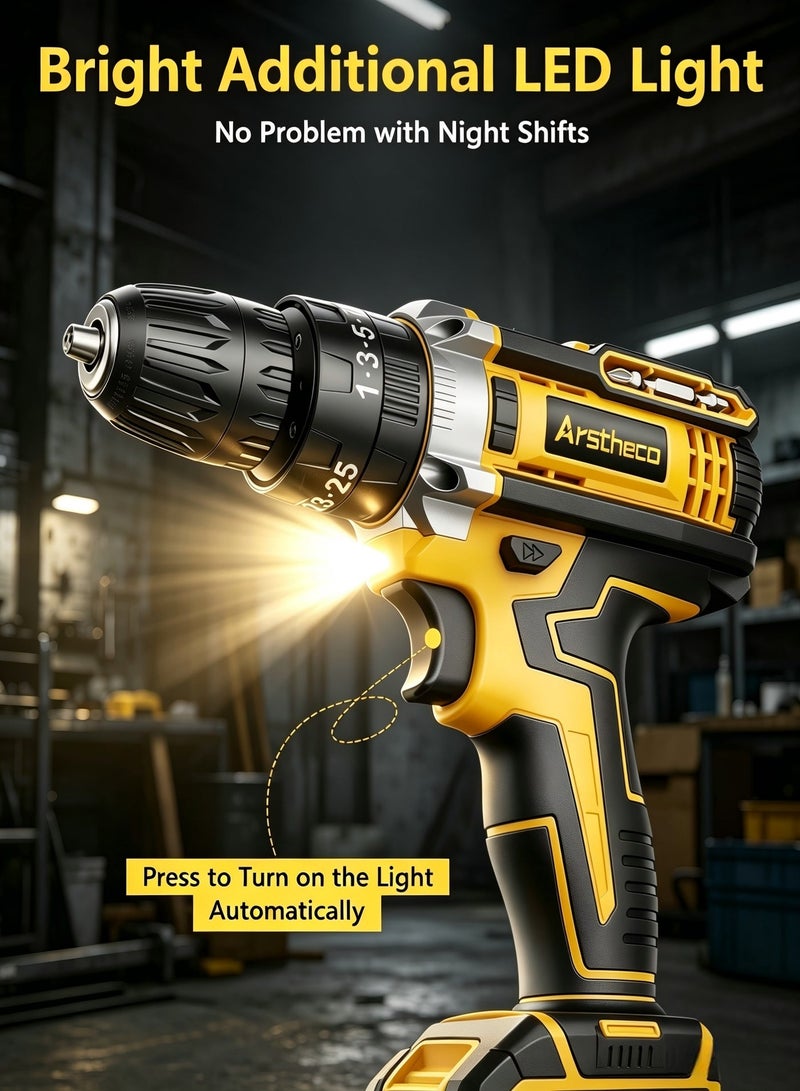 Arstheco 21V Cordless Impact Drill, 25+1 Torque Electric Power Screwdriver with LED Light, Rechargeable Drill Set for Home DIY & Professional Use - Image 3