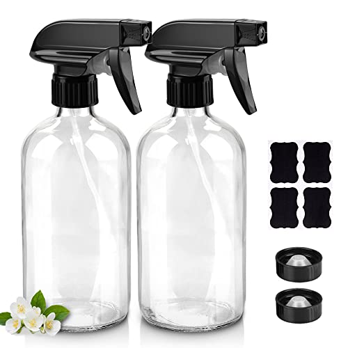 Worldgsb Glass Spray Bottles, 16oz Clear Glass Spray Bottles with Labels & Adjustable Nozzle, Reusable Containers for Cleaning Solutions, BBQ, Food, Plants, Alcohol, Essential Oils(2 Pack) - Image 1