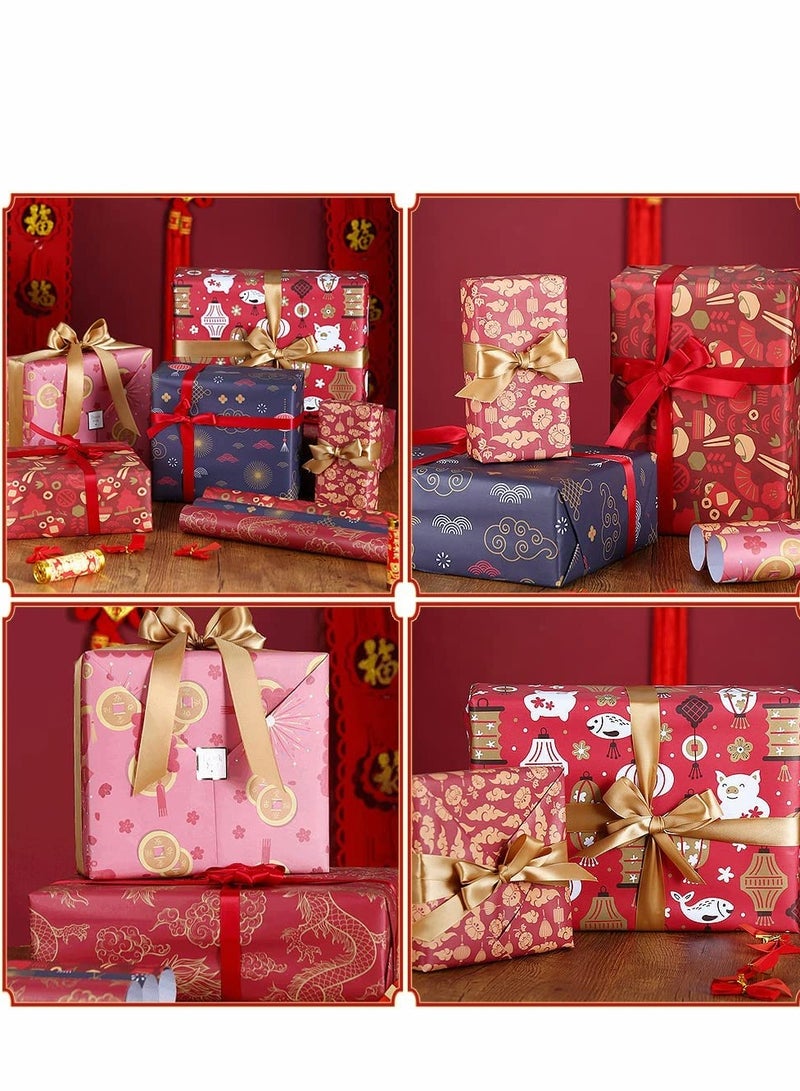 KASTWAVE Birthday Wrapping Paper, Gift Roll Set, Included 6 Pack with Ribbon, Per Sheet, Red Wrap, for Wedding Graduation Boy Girl Men Women All Occasion - Image 5