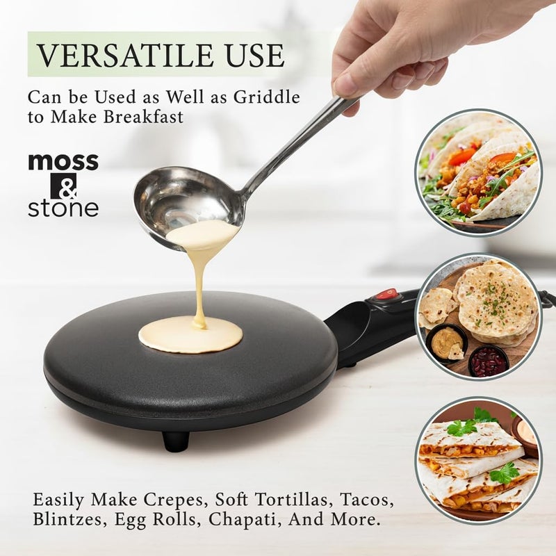 Moss & Stone Electric Crepe Maker – 8” Portable Crepe Pan Nonstick with Dipping Plate, Auto Shut-Off, On/Off Switch, Even Heating & One Automatic Temperature Control – Compact Crepe Maker - Image 5