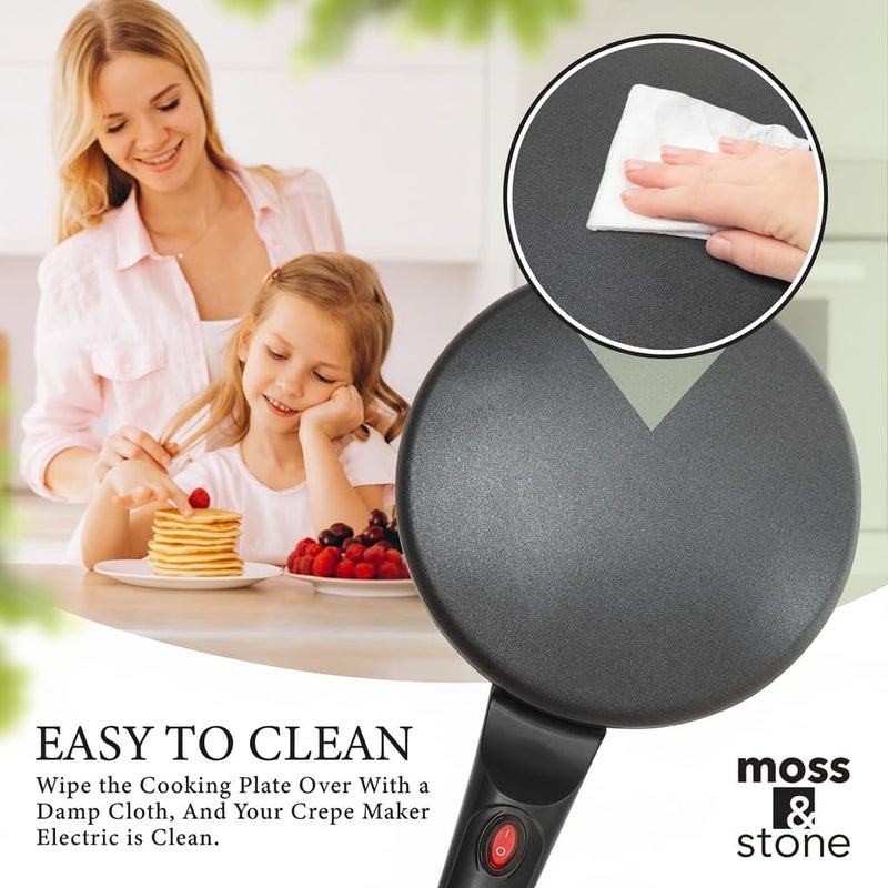 Moss & Stone Electric Crepe Maker – 8” Portable Crepe Pan Nonstick with Dipping Plate, Auto Shut-Off, On/Off Switch, Even Heating & One Automatic Temperature Control – Compact Crepe Maker - Image 4