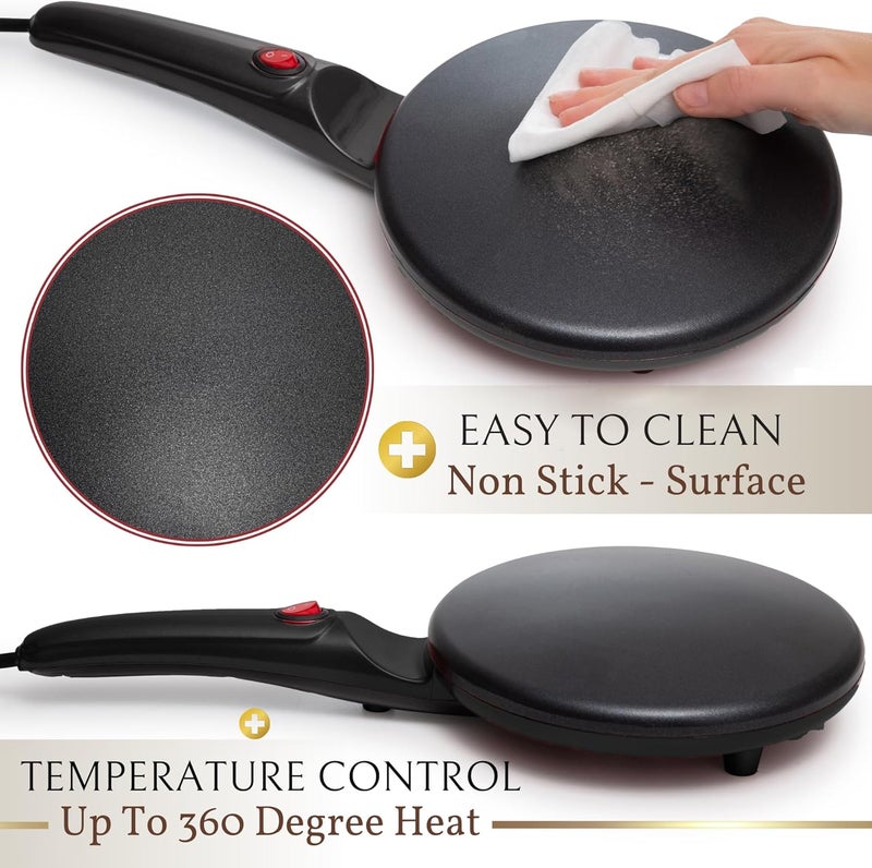 Moss & Stone Electric Crepe Maker – 8” Portable Crepe Pan Nonstick with Dipping Plate, Auto Shut-Off, On/Off Switch, Even Heating & One Automatic Temperature Control – Compact Crepe Maker - Image 2