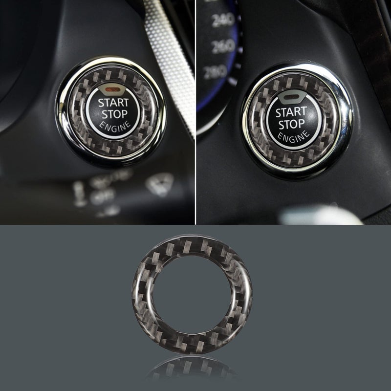 ملصق حلقة مفتاح تشغيل وإيقاف محرك السيارة من تومال من ألياف الكربون متوافق مع إنفينيتي Q60 Q50 غطاء زر تشغيل المحرك زينة حلقة غطاء زر الدفع