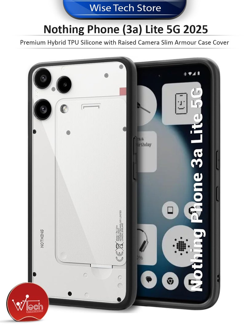 Wtech Nothing Phone (3a) Lite 5G 2025 Hybrid TPU Silicone with Raised Camera Slim Armour Case Cover (MCAPSA) - Clear/Black - Image 1