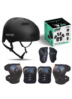 Jaspo Jaspo Sx 4 Ultra Protective Set for Skating, Cycling Helmet Set with Knee Pads Elbow Pads Wrist Guards, Adjustable Helmet, Protective Gear Set for Bicycle Roller Skating Skateboarding (L, Color-Black)  - Image 1