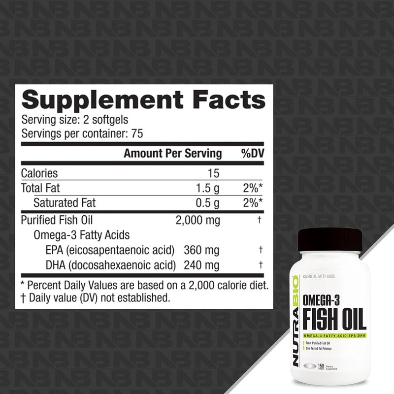 NutraBio مكملات زيت السمك أوميغا 3 من نوترا بايو 2000 ملغ 150 كبسولة لينة - Image 3
